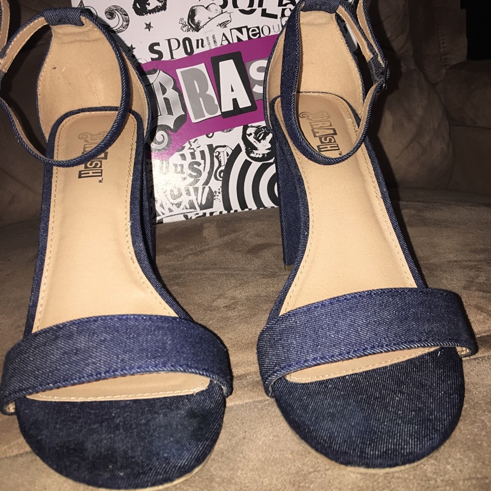 Denim Block Heel Sandal with Adjustable Strap